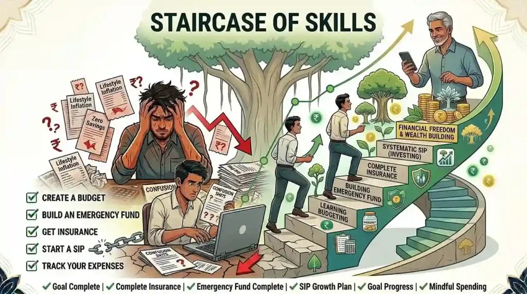 young Indian professional working laptop skill growth income