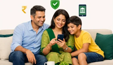 Family using UPI and mobile banking in India