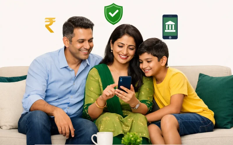 Family using UPI and mobile banking in India