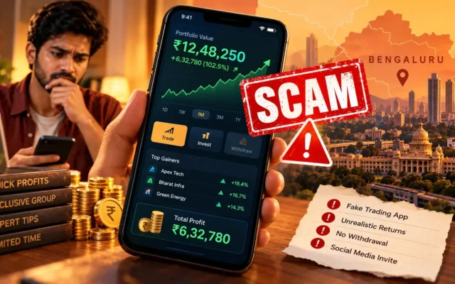 Bengaluru investment fraud alert illustrating trading app scam India