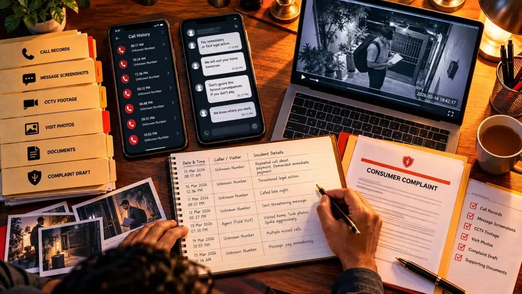 Documenting debt recovery harassment with call logs, threatening messages and home security camera footage